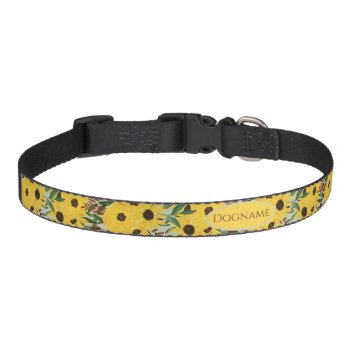 Personalized Watercolor Sunflower Floral Pattern   Pet Collar by DesignByLang at Zazzle