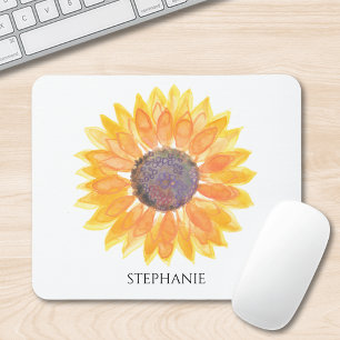 Personalized Watercolor Sunflower Mouse Pad