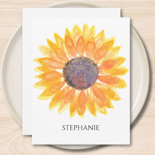 Personalized Watercolor Sunflower Note Card