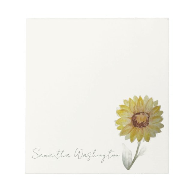 Personalized Watercolor Sunflower Notepad (Front)