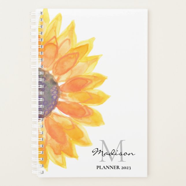 Personalized Watercolor Sunflower Planner (Front)