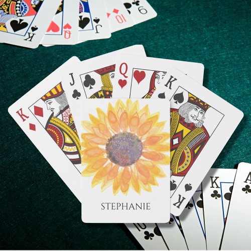 Personalized Watercolor Sunflower Poker Cards