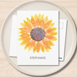 Personalized Watercolor Sunflower Postcard