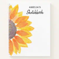 Personalized Watercolor Sunflower Sketchbook Notebook