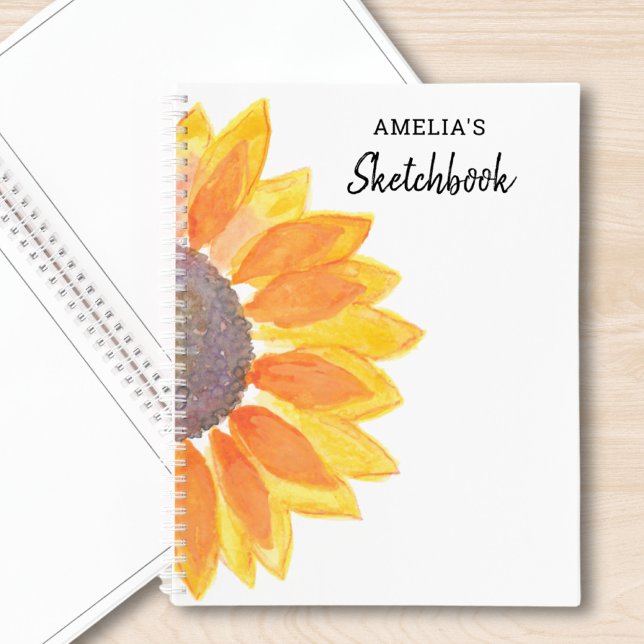 Personalized Watercolor Sunflower Sketchbook Notebook (Creator Uploaded)