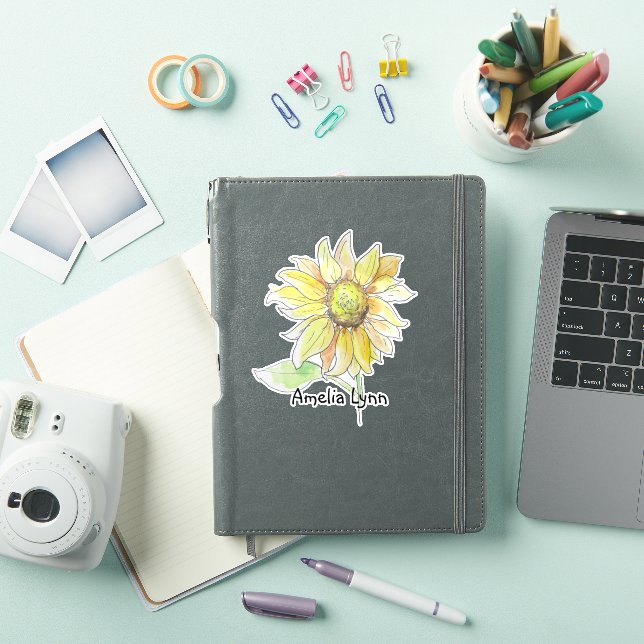 Personalized Watercolor Sunflower Sticker (iPad Cover)