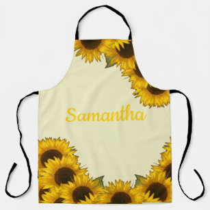 Sunflower Kitchen Apron Size Medium Retro Adjustable Apron with Golden Sunflowers