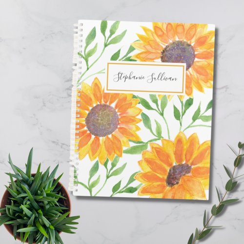 Personalized Watercolor Sunflowers Greenery  Planner