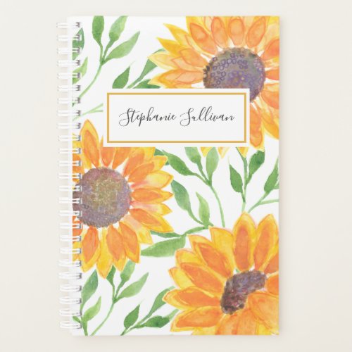 Personalized Watercolor Sunflowers Leaves Planner