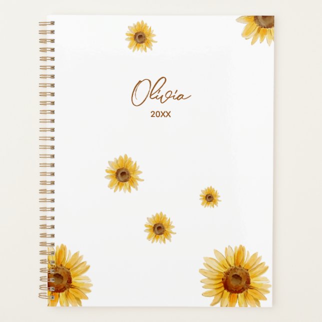 Personalized Watercolor Sunflowers Planner (Front)