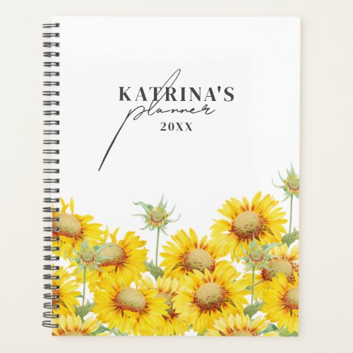 Personalized Watercolor Sunflowers Script Planner