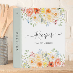 Personalized Watercolor Sunny Flower Floral Recipe Mini Binder