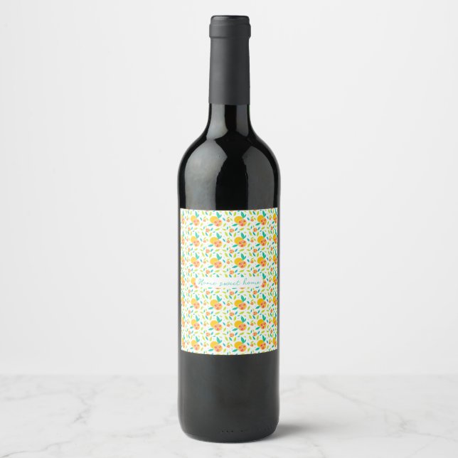 Personalized Watercolor Sweet Oranges Pattern Wine Label (Front)