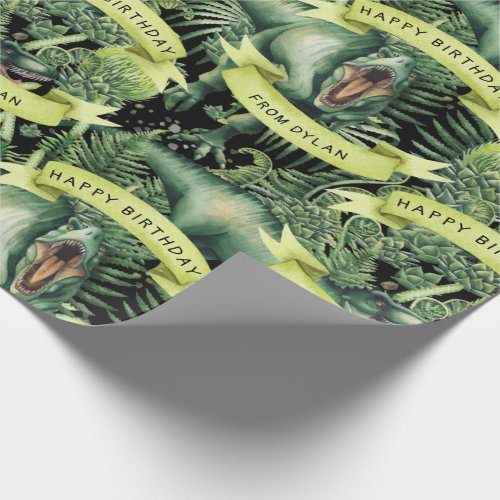 Personalized Watercolor T_Rex Dinosaur Birthday Wrapping Paper