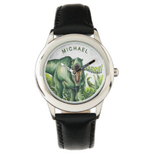 Personalized Watercolor T-Rex Dinosaur Kids' Watch