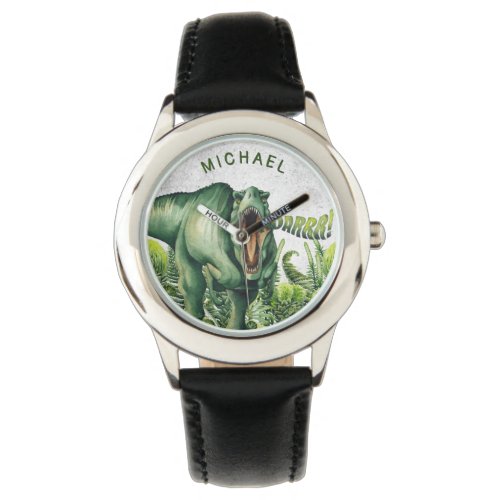 Personalized Watercolor T_Rex Dinosaur Kids Watch