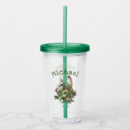 Personalized Watercolor T_Rex  Dinosaurs Kids Acrylic Tumbler