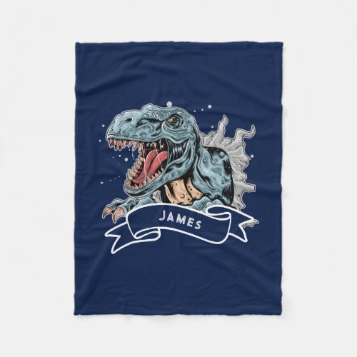 Personalized Watercolor T_Rex Dinosaurs Kids Fleece Blanket