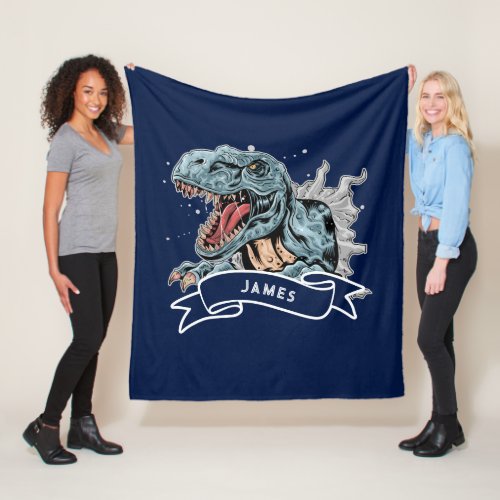 Personalized Watercolor T_Rex Dinosaurs Kids Fleece Blanket