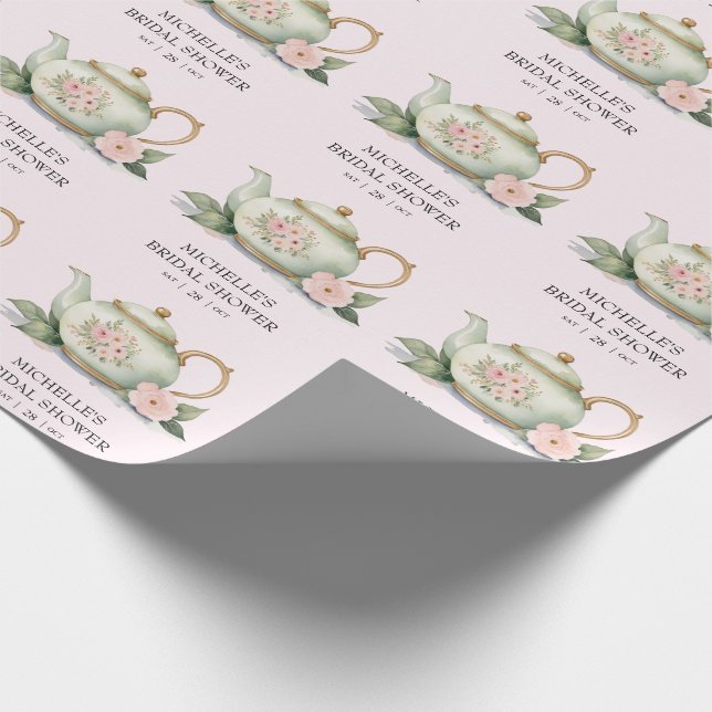 Personalized Watercolor Tea Party Bridal Shower Wrapping Paper (Corner)