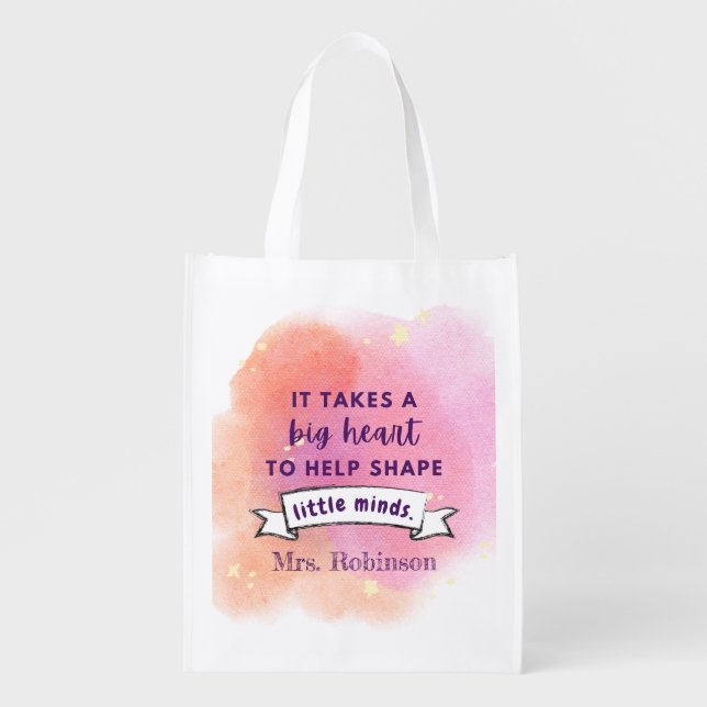 Personalized Watercolor Teacher Tote Bag (Front)