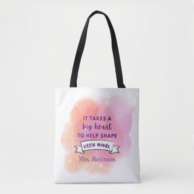 Personalized Watercolor Teacher Tote Bag (Front)