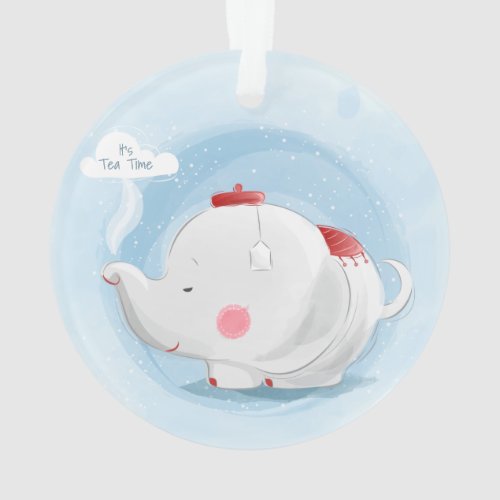 Personalized Watercolor Teacup Elephant Ornament