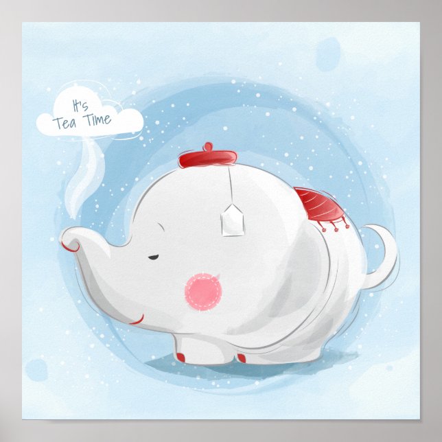 Personalized Watercolor Teacup Elephant Poster (Front)