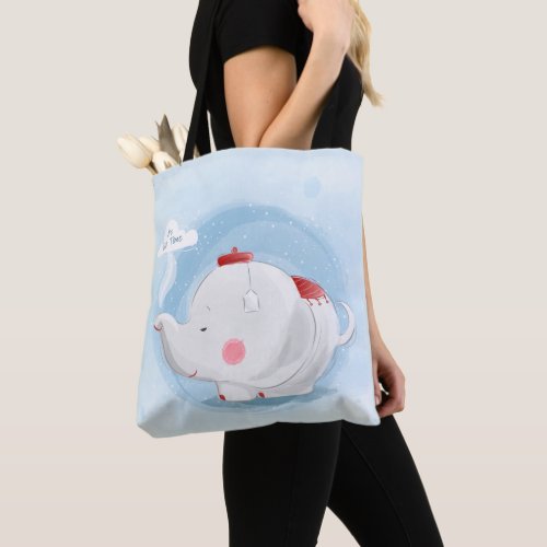 Personalized Watercolor Teacup Elephant Tote Bag