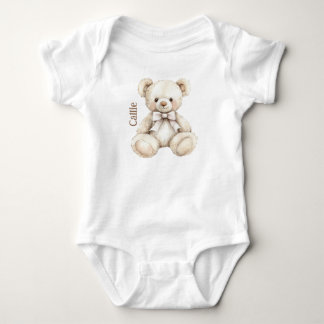 Personalized Watercolor Teddy Bear Baby Bodysuit