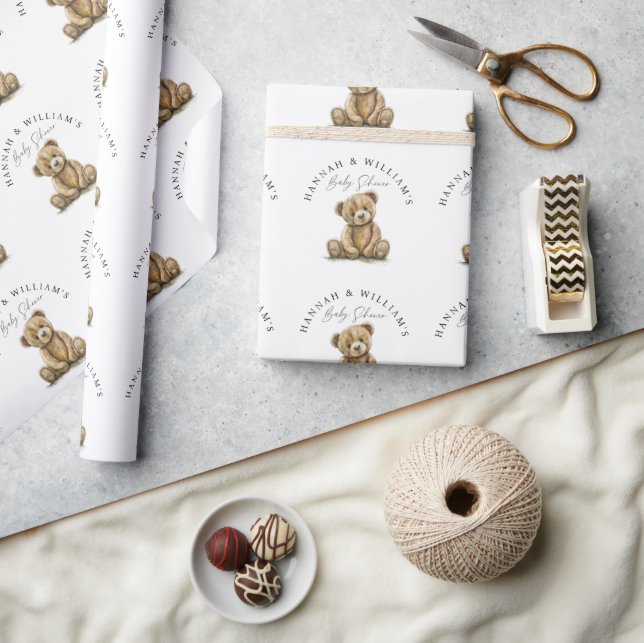 Personalized Watercolor Teddy Bear Baby Shower Wrapping Paper (Crafts)