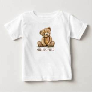 Personalized Watercolor Teddy Bear Baby T-Shirt