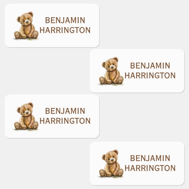 Personalized Watercolor Teddy Bear Labels (Group)