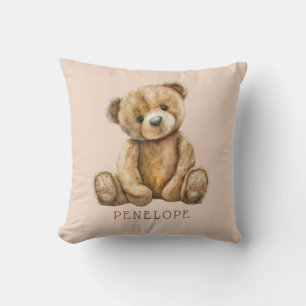 Personalized Watercolor Teddy Bear Nursery Throw Pillow