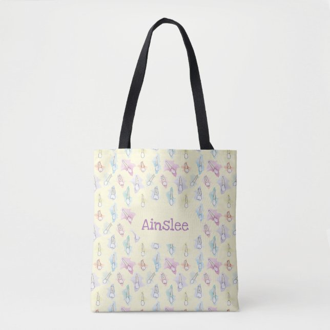 Personalized Watercolor Teeth Tote Bag (Front)