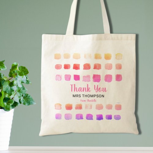 Personalized Watercolor Thank You Teacher Pink Tote Bag