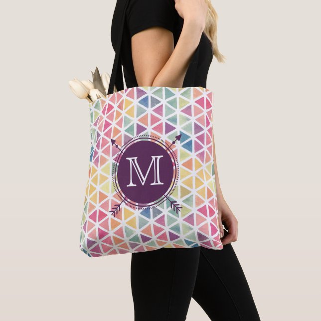 Personalized Watercolor Triangle Pattern Tote (Close Up)