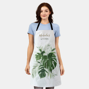 Personalized Watercolor Tropical Leaves Greenery Apron