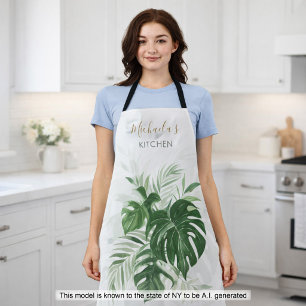 Personalized Watercolor Tropical Leaves Greenery Apron