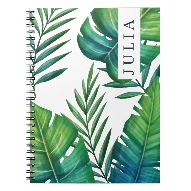 Personalized Watercolor Tropical Leaves Notebook (Front)