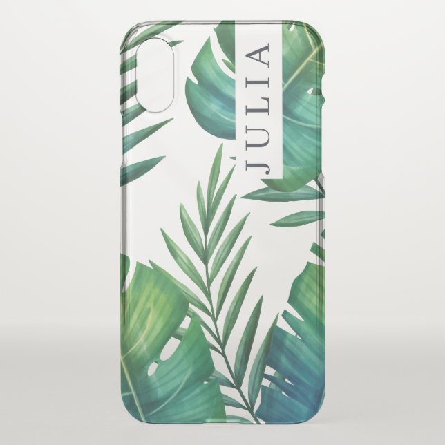 Personalized Watercolor Tropical Leaves Uncommon iPhone Case (Back)