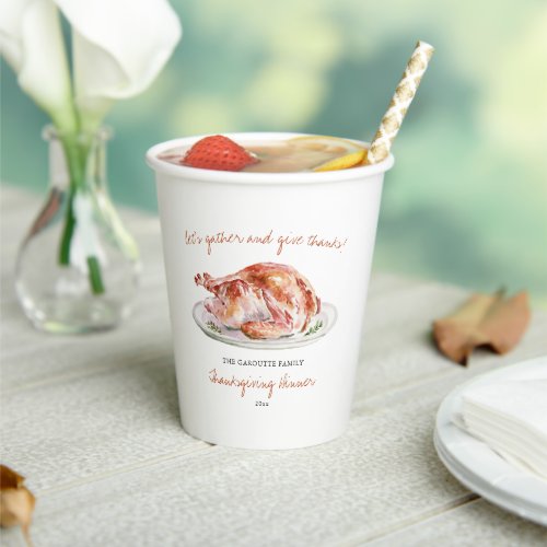 Personalized Watercolor Turkey Thanksgiving Dinner Paper Cups