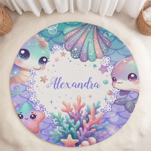 Personalized Watercolor Under the Sea  Rug