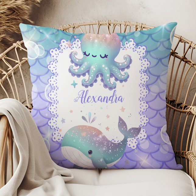 Personalized Watercolor Under the Sea  Throw Pillow (Creator Uploaded)