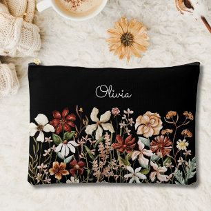 Personalized Watercolor Vintage Wildflower Floral Accessory Pouch