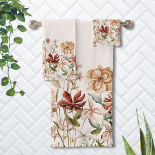 Personalized Watercolor Vintage Wildflower Floral Bath Towel Set