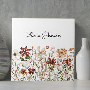 Personalized Watercolor Vintage Wildflower Floral Ceramic Tile