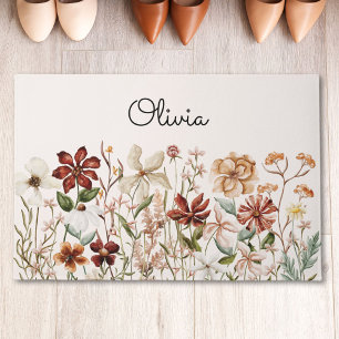 Personalized Watercolor Vintage Wildflower Floral Doormat