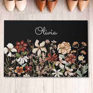 Personalized Watercolor Vintage Wildflower Floral Doormat