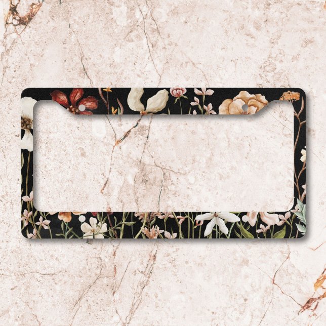 Personalized Watercolor Vintage Wildflower Floral License Plate Frame (In situ)